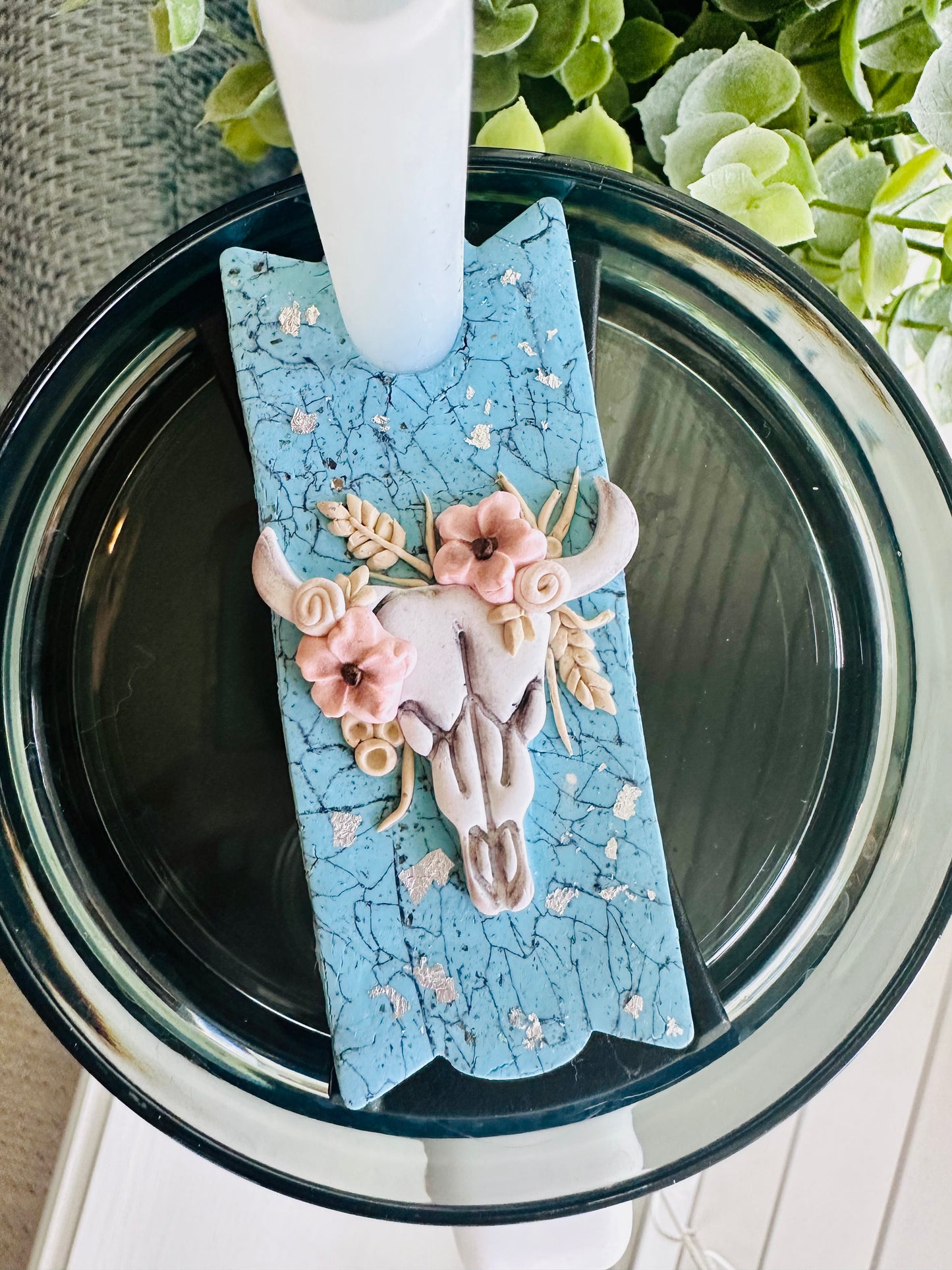 Boho Cow Skull & Turquoise 40 oz Cup Topper