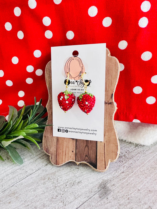 Sparkly Strawberry Huggie Hoops