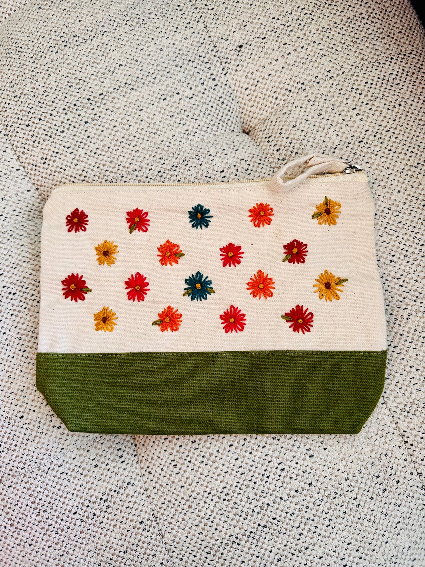 Floral Two-Toned Zippered Pouch